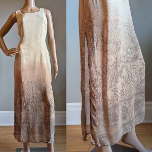 Vintage Y2K Virani White Label Silk Maxi Dress Cream Cottagecore Ombre Size 6